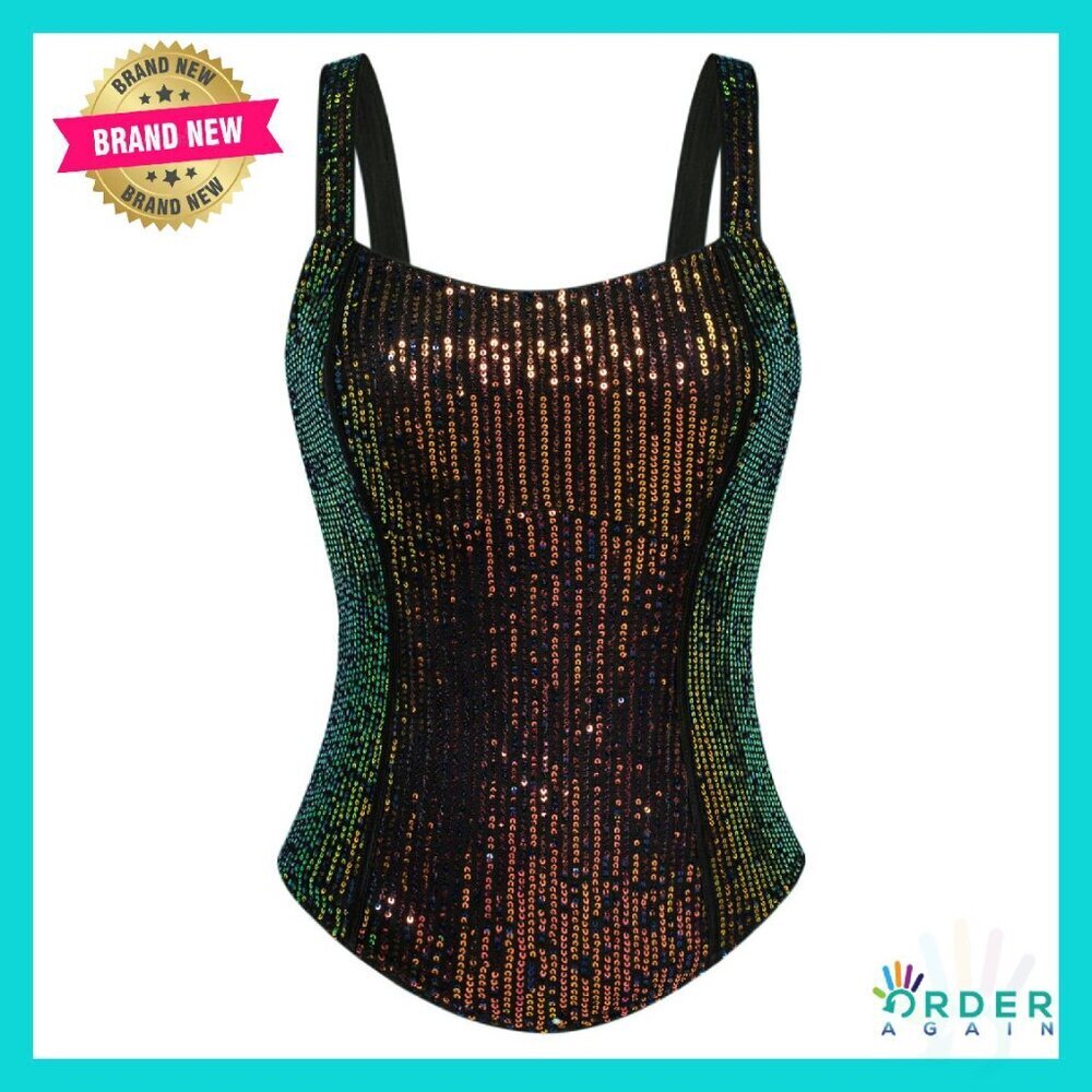 Sequin Bustier Corset Top Sparkle Sexy Slim Sleeveless Party Wear